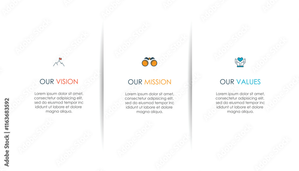 Vision Theme Design Mission, vision, values, graphic design template.eps 10 on white ...