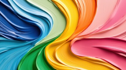 Poster - Captivating abstract background with a fluid dynamic swirl of vibrant rainbow like paint textures and gradients  This eye catching contemporary design element evokes a sense of expression energy