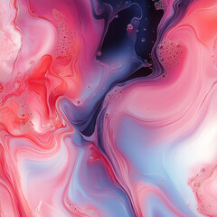 Poster - An abstract pattern with soft transitions of pink, blue and red that create the illusion of flowing waves. Smooth lines and bubbles add the illusion of harmonious movement