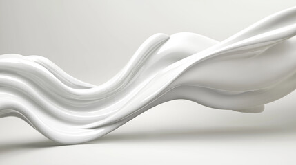 3D rendering of a milk splash on a white background with flying liquid drops and a wave-shaped design, perfect for dairy product illustrations, packaging, or advertising visuals