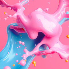 Poster - An abstract composition in pastel shades of blue and pink, where flowing lines and playful drops come together in a harmonious weave to create a sense of softness and airy freedom