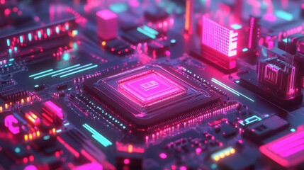 Poster - Radiant Quantum Chips with Animated Qubits in Background