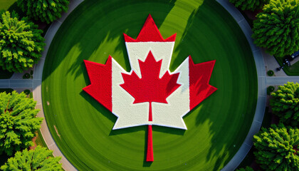 Wall Mural - Canada Maple Leaf Floral Design on Green Lawn