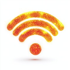 Fototapete - A glowing orange Wi-Fi symbol made of interconnected particles, representing digital connectivity and technology.