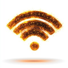 Fototapete - A glowing orange Wi-Fi symbol made of interconnected dots and lines on a white background.