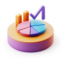 Poster - Colorful 3D pie chart and bar graph illustrating data analysis and growth, perfect for finance and marketing.