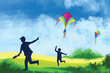 © Harryarts - Makar sankranti card with clouds and flying kites holiday background