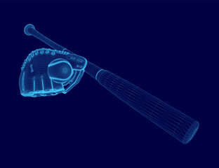 Poster - Baseball bat and glove are shown in a blue color scheme. The bat is shown in a 3D, and the glove is shown in a close up