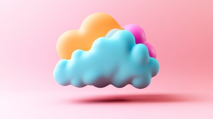 A colorful, stylized cloud floats against a soft pink background, creating a whimsical and playful aesthetic.