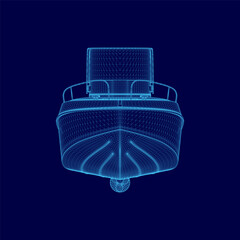 Poster - Blue boat outline. The boat is shown in a 3D format
