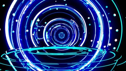 Poster - exploring a vibrant tunnel of glowing blue circles in a digital landscape