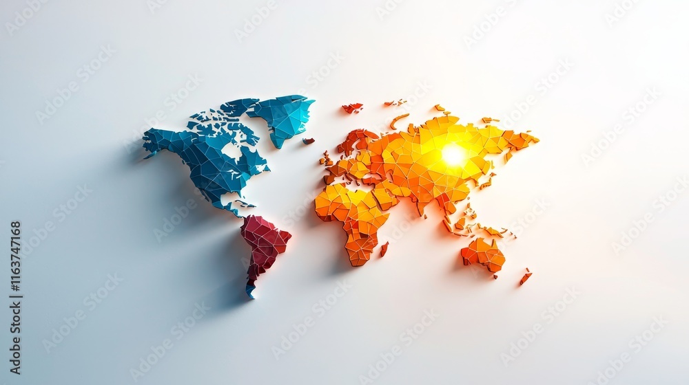 Colorful World Map Design with Fading Colors and Geometric Patterns for ...