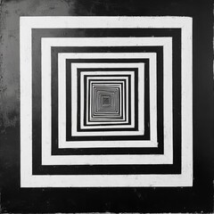 Abstract black and white nested squares receding into infinity, creating a mesmerizing depth illusion.