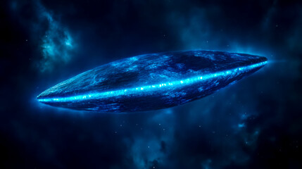 Wall Mural - Gigantic alien spaceship traveling through space glow