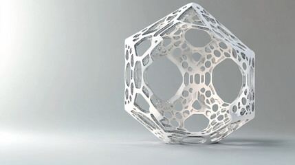 Poster - A 3D hexagon with thin white outlines on a white background, featuring a modern and sleek design, creating depth and dimension with a clean, professional look.