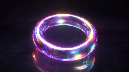 Wall Mural - Iridescent glowing ring on dark background.