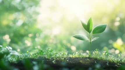 Wall Mural - Young plant seedling growing in sunlight. (1)