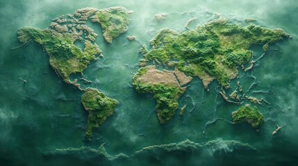 lush green 3d world map with textured oceans.