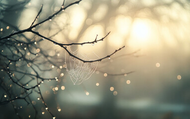 Wall Mural - spider web with dew drops