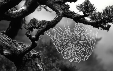 Wall Mural - spider web with dew drops