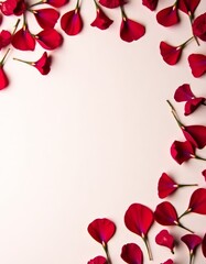 Wall Mural - A border of red petals on a white background