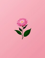 Canvas Print - A pink flower with green leaves on a pink background