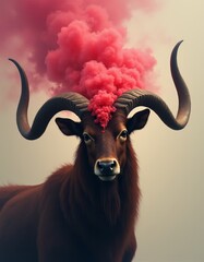 Sticker - A bull with red smoke coming out of its horns