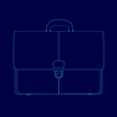 Poster - Blue briefcase with a handle. The briefcase is made of leather and has a zipper