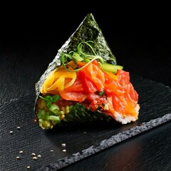 Wall Mural - Traditional Temaki Sushi Hand Roll with Salmon and Avocado