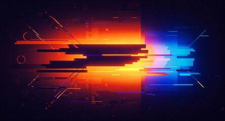 Poster - abstract colorful glitch background in 80s and 90s style with colorful neon noise . Generative AI