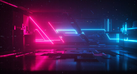 Poster - abstract colorful glitch background in 80s and 90s style with colorful neon noise . Generative AI