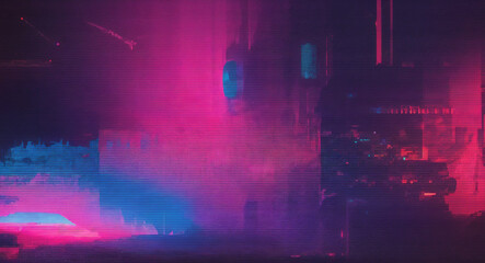 Poster - abstract colorful glitch background in 80s and 90s style with colorful neon noise . Generative AI