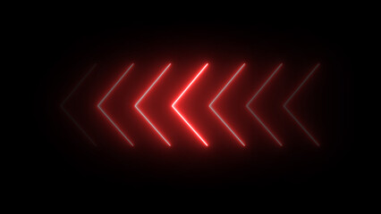 Poster - Direction arrow left neon light glowing sign icon orange color 4k illustration. Black background 4k illustration.
