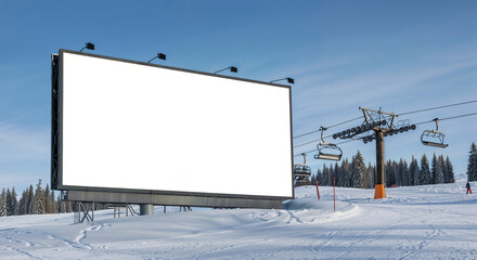 Poster - mockup of empty banner at ski resort in winter . Generative AI