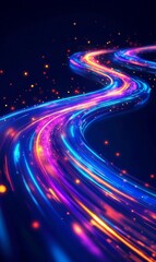 Poster - Colorful Light Trails Swirl in a Dark Space Creating a Mesmerizing River of Vibrant Hues During a Digital Art Showcase