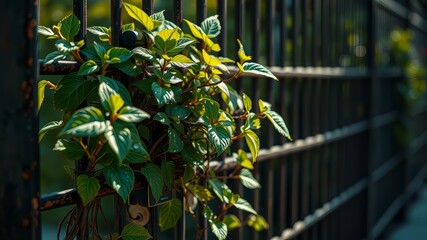 Intricate Plant Climbing Metal Fence - Nature's Embrace - AI Art