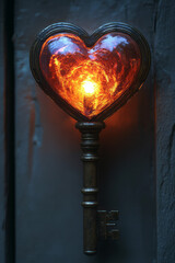 Poster - A heart-shaped lock and key glowing softly,