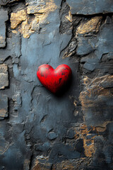 Poster - A clean slate gray background with a small red heart in the bottom right corner,