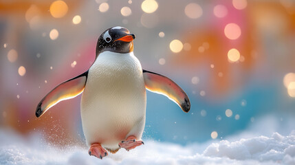 Wall Mural - A dancing Adelie penguin lifting one foot mid-air,