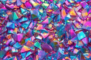 Poster - Macro closeup of sparkling iridescent crystal, showing vibrant colors and geometric shapes