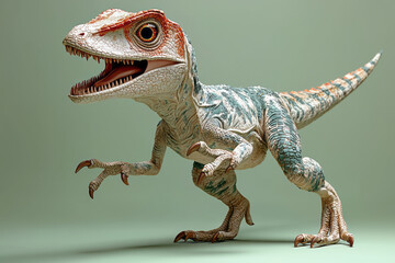 Wall Mural - A playful velociraptor striking a dramatic pose with its claws extended,