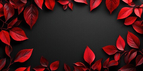Poster - Black background with red leaves surrounding it