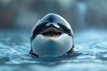 Wall Mural - A playful orca winking at the camera with a big grin,