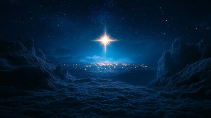 Poster - The star of Bethlehem shining brightly in the sky,