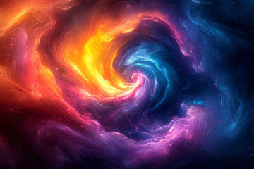 Poster - A chaotic swirl of vibrant neon colors forming abstract shapes,