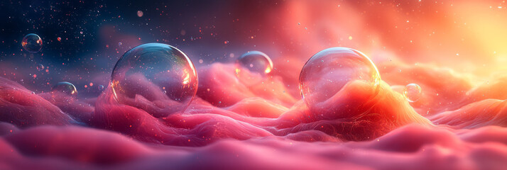 Poster - A surreal abstract landscape with floating, distorted objects,