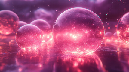 Poster - A cluster of floating orbs morphing into jagged shapes,