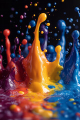 Poster - An explosion of vibrant paint splashes forming wild, chaotic shapes,