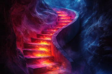 Poster - A glowing spiral staircase disappearing into a colorful void,