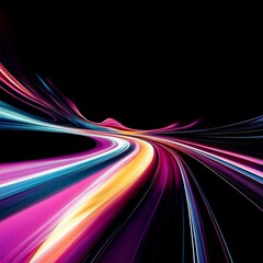 Poster - Vibrant Light Trails Create a Mesmerizing Pathway in a Dark Environment, Showcasing Dynamic Movement and Colorful Energy